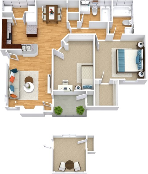 Floor plan for 2 beds, 2 baths, 960 sqft